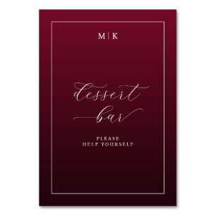 Elegant vinröd kursiv skylt för efterratsbyrån bordsnummer