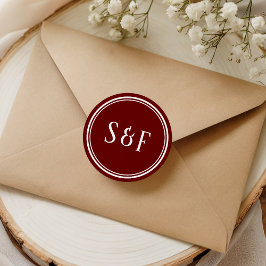 Elegant vinröd monogramförsegling för kuvert runt klistermärke