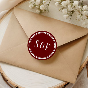 Elegant vinröd monogramförsegling för kuvert runt klistermärke