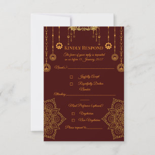 Elegant vinröd och guld RSVP-kort OSA Kort