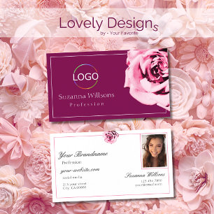 Elegant vinröd och vit rosa ros med logotypfoto visitkort