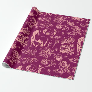 Elegant vinröd rosa häst blommönster presentpapper