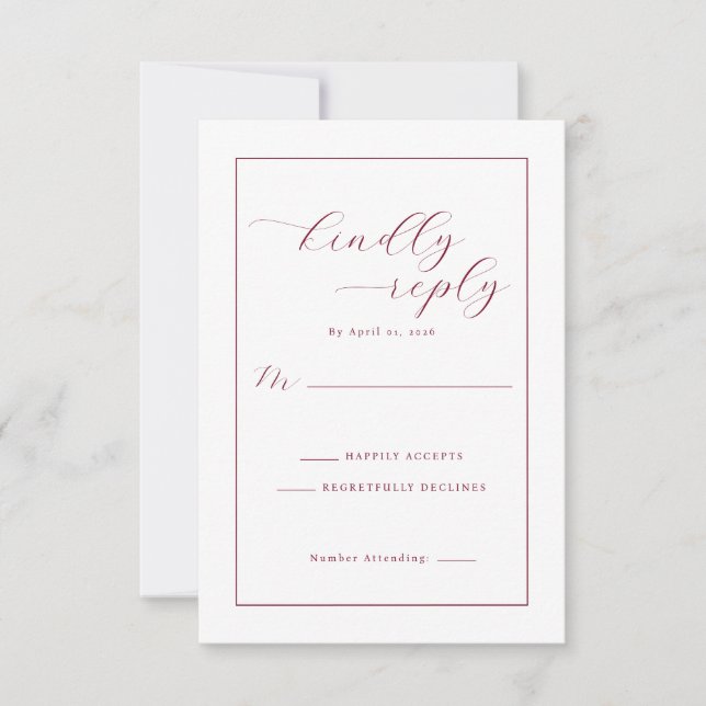Elegant vinröd RSVP-kort OSA Kort (Framsida)