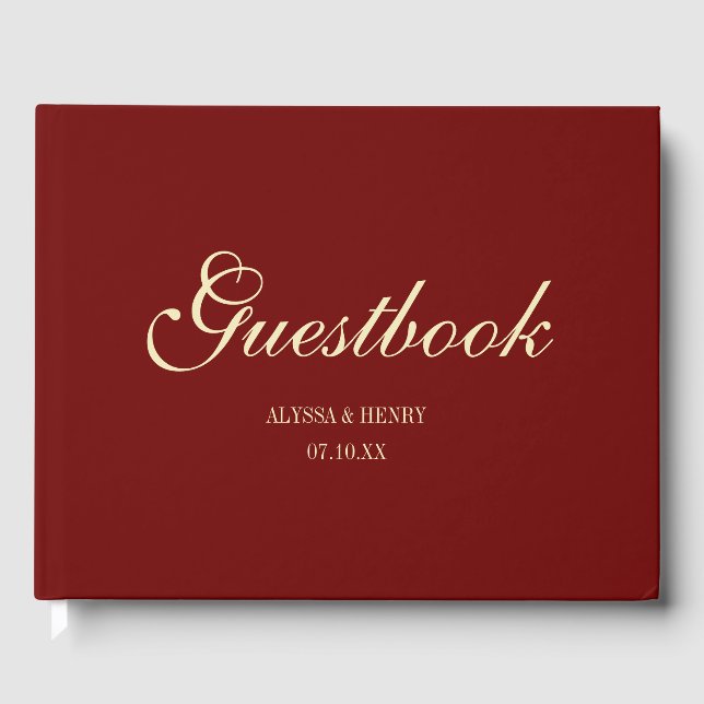 Elegant vinröd scriptmonogram bröllop gästböcker (Framsida)