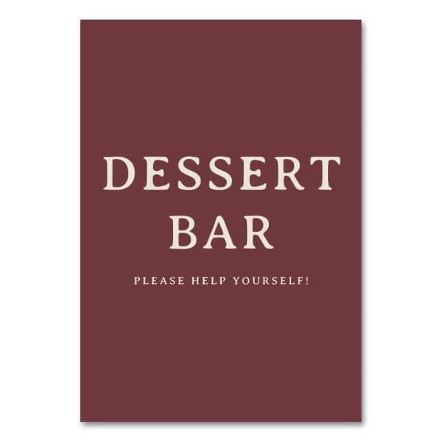 Elegant vinröd seriffbar efterrättsbarskylt bordsnummer (Framsidan)