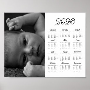 Elegant vintage 2026 fotolandskapskalender poster