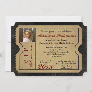 Elegant Vintage Admission Biljett Photo Studenten Inbjudningar