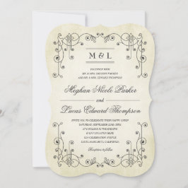 Elegant Vintage Antique Wore Papper look Bröllop Inbjudningar