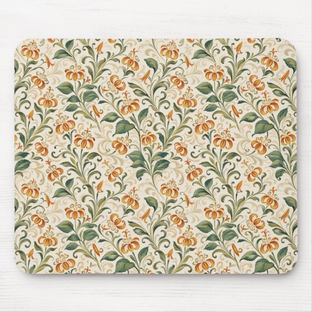 Elegant Vintage Apelsinlilyja Blommönster Musmatta (Framsidan)