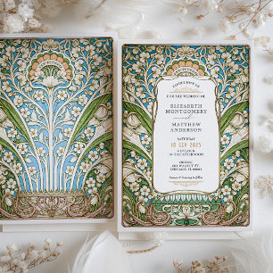 Elegant Vintage Art nouveau Blommigt Bröllop Inbjudningar
