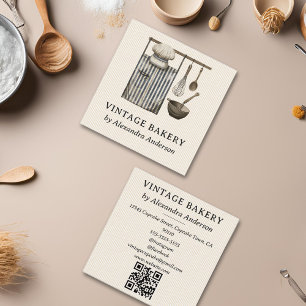 Elegant Vintage Bakery Baking Verktyg Illustration Fyrkantigt Visitkort