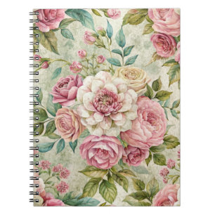 Elegant Vintage Bärbar Blommigt för Rosa- Anteckningsbok