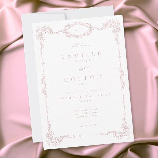 Elegant Vintage Barock Dammtrosa Bröllop Inbjudningar (Elegant Vintage Baroque Dusty Pink Wedding Invitation)
