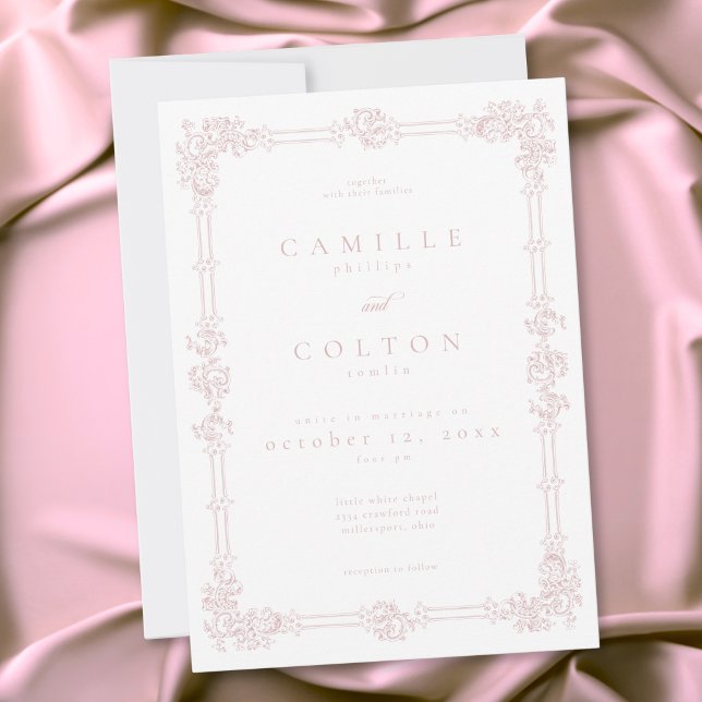 Elegant Vintage Barock Dammtrosa Bröllop Inbjudningar (Elegant Vintage Baroque Dusty Pink Wedding Invitation)