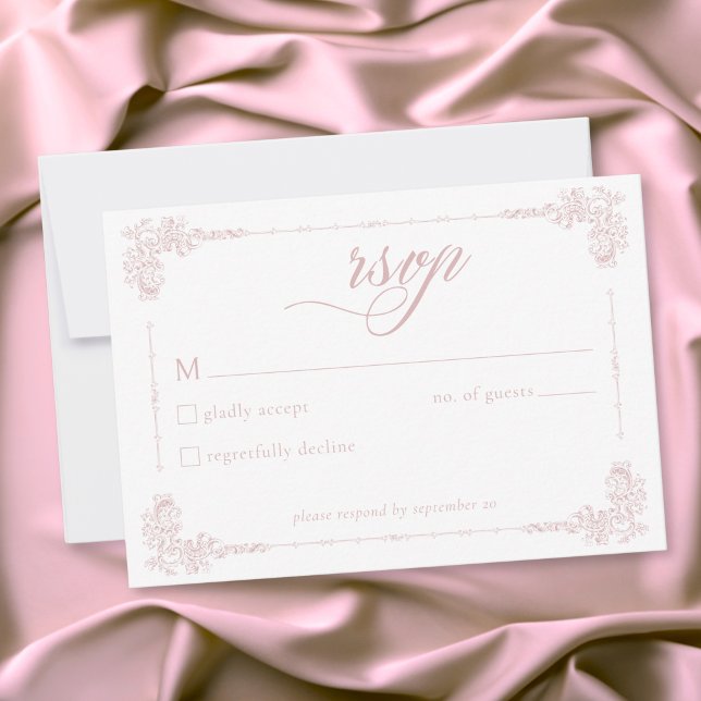 Elegant Vintage Barock Dammtrosa Bröllop OSA Kort (Elegant Vintage Baroque Dusty Pink Wedding RSVP Card)