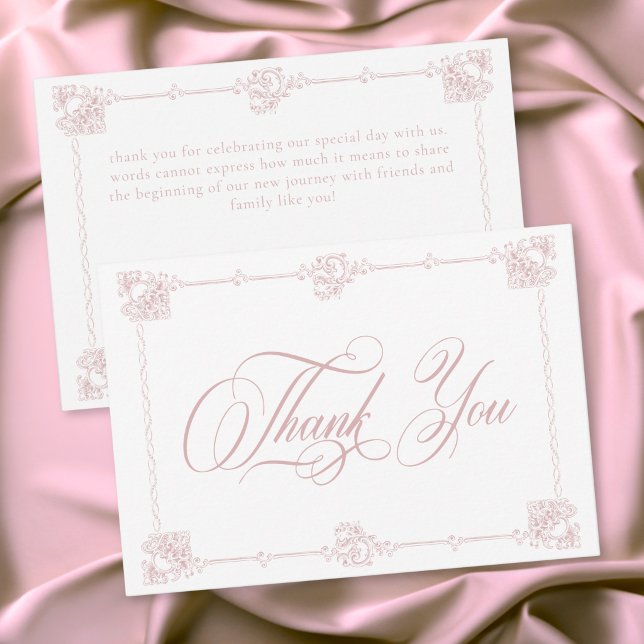 Elegant Vintage Barock Dammtrosa Bröllop Tack Kort (Elegant Vintage Baroque Dusty Pink Wedding Thank You Card)