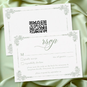 Elegant Vintage Barock Ljust Grön Bröllops QR OSA Kort