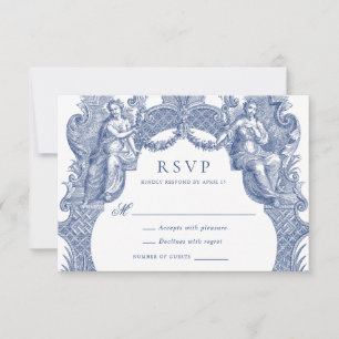 Elegant Vintage Barock Toile Ram Bröllop RSVP Inbjudningar