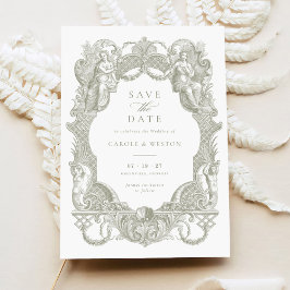 Elegant Vintage Baroque Blommigt Bröllop Spara Dat Inbjudningar