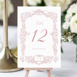 Elegant Vintage Baroque Blommigt Ram Dusty Ro Bordsnummer