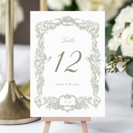Elegant Vintage Baroque Blommigt Ram Sage Grönt Bordsnummer