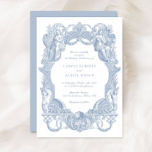 Elegant Vintage Baroque Blue Toile Ram Bröllop
