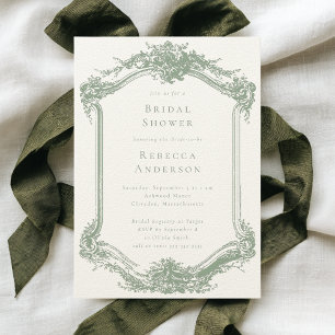 Elegant Vintage Baroque Sage Grönt Möhippa Inbjudningar