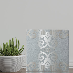 Elegant Vintage Baroque Shiny Silver Damask Kakelplatta