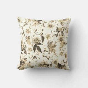 Elegant Vintage Beige Botanical Passion Flowers Kudde
