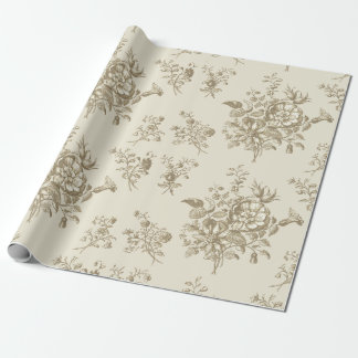 Elegant Vintage Beige Guld Blommig Presentpapper