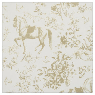 Elegant Vintage Beige Guld Horse Blommigt Toile Tyg