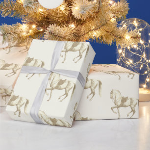 Elegant Vintage Beige Guld Lipizzaner Häst Presentpapper