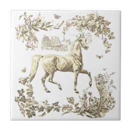 Elegant Vintage Beige Häst Blommig Kakelplatta