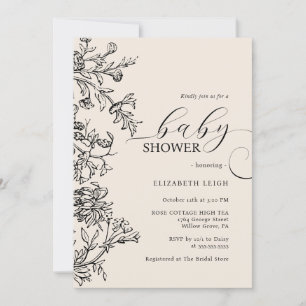 Elegant Vintage Beige Neutralt Baby Shower Inbjudningar