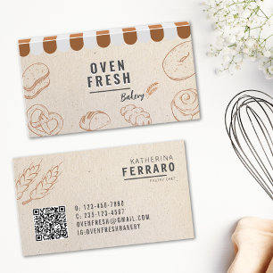 Elegant Vintage Beige QR Code Bakery Affärskort Visitkort