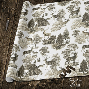 Elegant Vintage Beige Sepia Hjort in Woodland Presentpapper