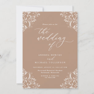 Elegant Vintage Beige Taupe Bröllop Inbjudningar