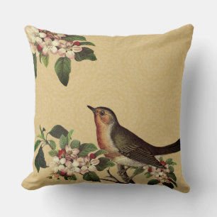 Elegant Vintage Bird on Apple Blommar Kudde