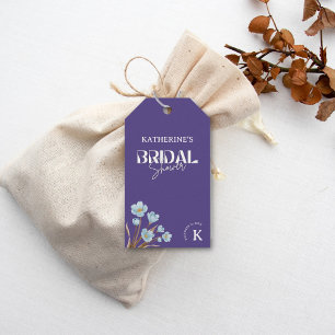 Elegant Vintage Blå Akvarell Blommig Bröllopsdusch Presentetikett