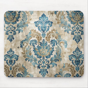 Elegant Vintage Blå Blommig Musmatta