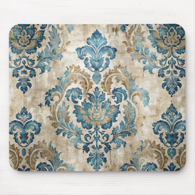 Elegant Vintage Blå Blommig Musmatta (Framsidan)