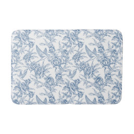 Elegant Vintage Blå Blommig Toile de Jouy Fransk Badrumsmatta