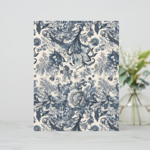 Elegant Vintage Blå Blommig Toile Fleurie