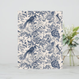 Elegant Vintage Blå Blommig Toile Fleurie med Fågl