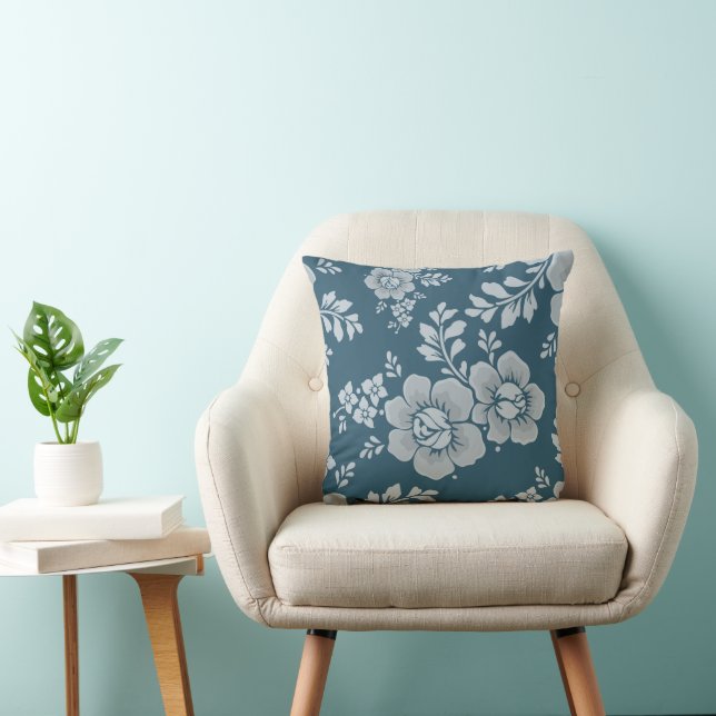 Elegant Vintage Blå Blommönster Kudde (Stol)