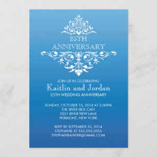 Elegant Vintage Blå Blomster Årsdag Fest Inbjudningar