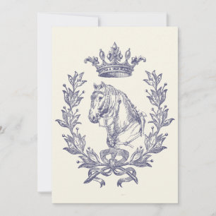 Elegant Vintage Blå Häst Krona Lagerkrans Båge Vap Inbjudningar