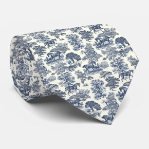 Elegant Vintage Blå Hästar Country Toile Slips