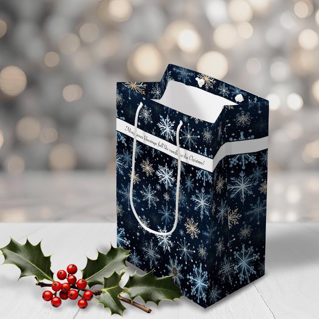 Elegant Vintage Blå Snöflingor Semester (Elegant Vintage Blue Snowflakes Holiday Medium Gift Bag)