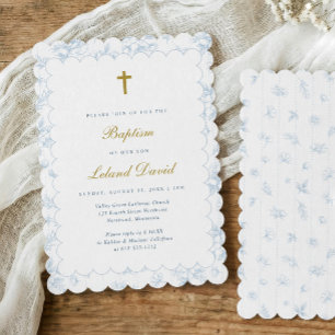 Elegant Vintage Blå Toile Baby Boy Dop Inbjudningar